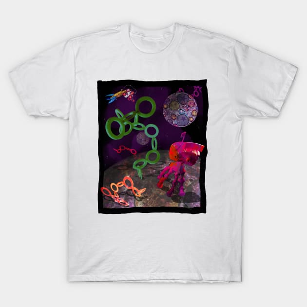 Space Collage with Robot and Rockets T-Shirt by davidscohen